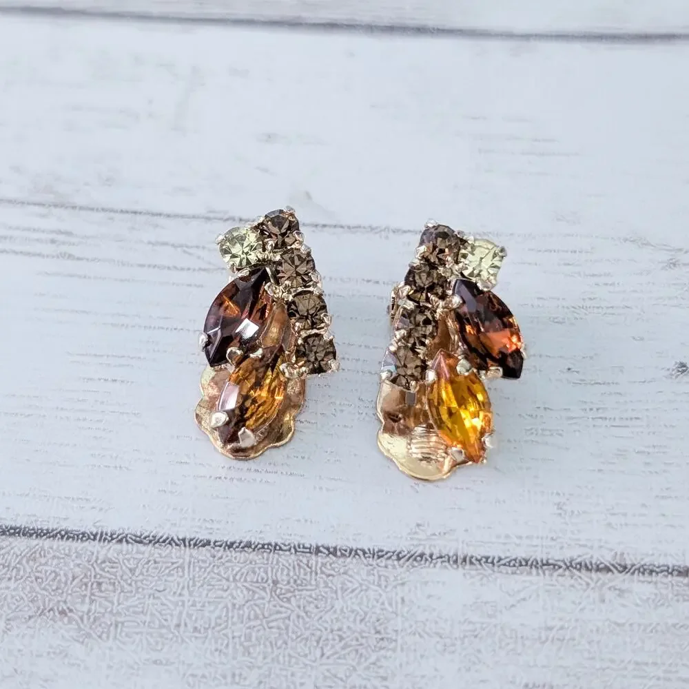 Vintage Clip On Earrings Stunning Fall Theme Gems Pretty